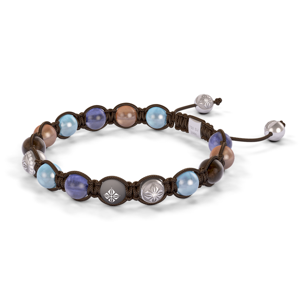 Shamballa Jewels - White Gold Brown Diamond, Blue Sapphire, Aquamarine, Tanzanite & White Diamond 8mm Braided Bracelet - D253516 - Frost Fratelli