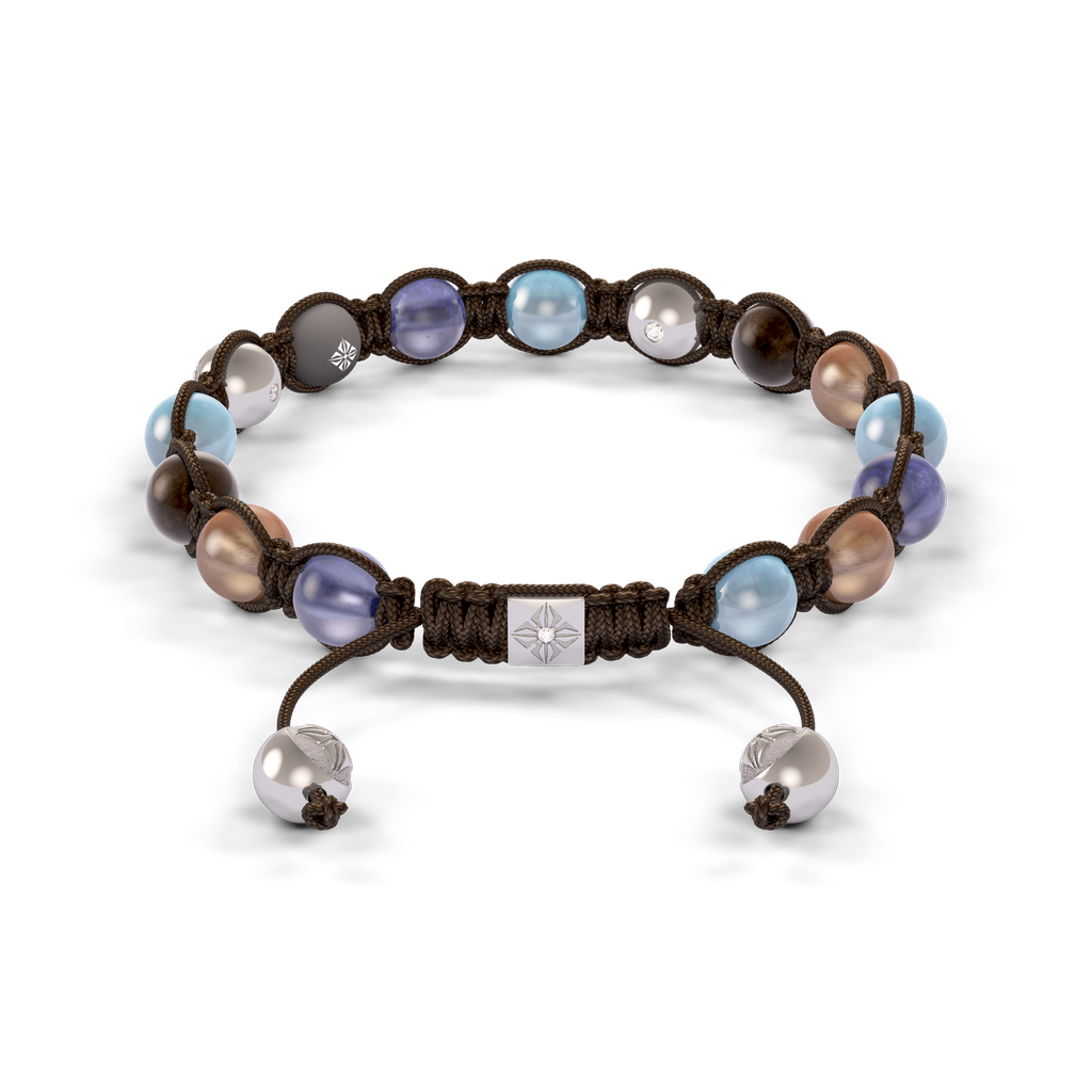 Shamballa Jewels - White Gold Brown Diamond, Blue Sapphire, Aquamarine, Tanzanite & White Diamond 8mm Braided Bracelet - D253516 - Frost Fratelli #2