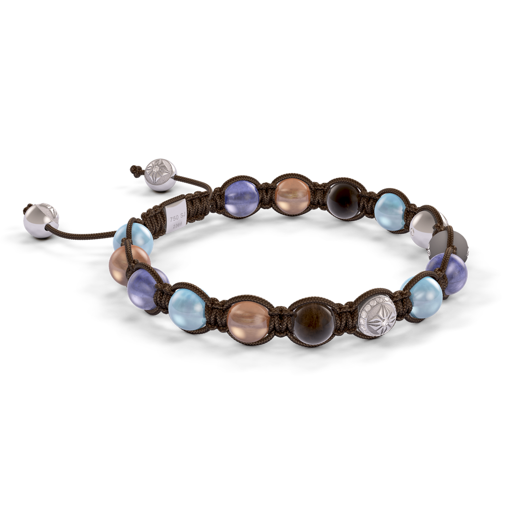 Shamballa Jewels - White Gold Brown Diamond, Blue Sapphire, Aquamarine, Tanzanite & White Diamond 8mm Braided Bracelet - D253516 - Frost Fratelli #3