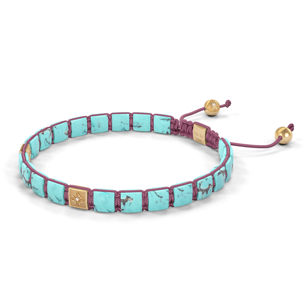 Shamballa Jewels - Yellow Gold White Diamond & Turquoise 6mm Lock Bracelet - D253996 - Frost Fratelli