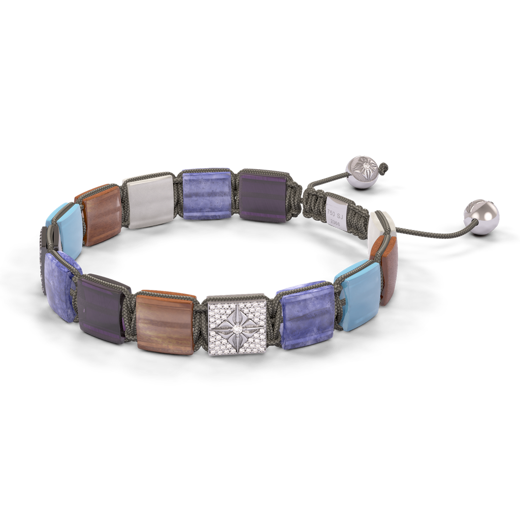 Shamballa Jewels - Black Gold & White Gold White Diamond, Aquamarine, Tanzanite, Grey Moonstone, Amethyst & Brown Moonstone 10mm Lock Bracelet - D253520 - Frost Fratelli