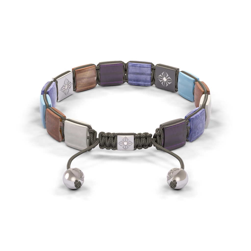 Shamballa Jewels - Black Gold & White Gold White Diamond, Aquamarine, Tanzanite, Grey Moonstone, Amethyst & Brown Moonstone 10mm Lock Bracelet - D253520 - Frost Fratelli #2