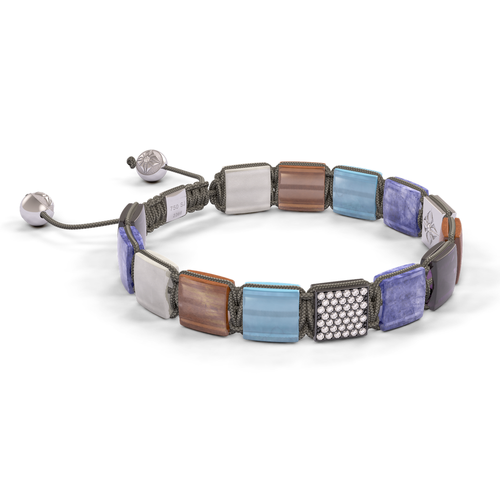 Shamballa Jewels - Black Gold & White Gold White Diamond, Aquamarine, Tanzanite, Grey Moonstone, Amethyst & Brown Moonstone 10mm Lock Bracelet - D253520 - Frost Fratelli #3