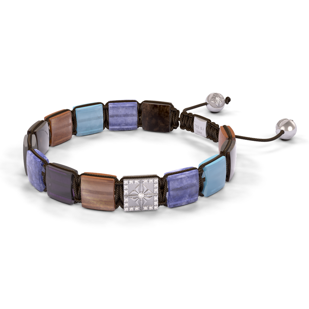 Shamballa Jewels - White Gold White Diamond, Aquamarine, Tanzanite, Brown Sapphire, Amethyst & Brown Moonstone 10mm Lock Bracelet - D253522 - Frost Fratelli