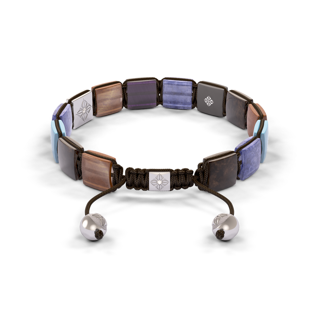 Shamballa Jewels - White Gold White Diamond, Aquamarine, Tanzanite, Brown Sapphire, Amethyst & Brown Moonstone 10mm Lock Bracelet - D253522 - Frost Fratelli #2