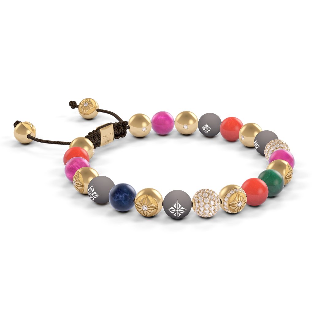 Shamballa Jewels - Yellow Gold White Diamond, Emerald, Coral, Pink Greenland Sapphire, Turquoise, Blue Sapphire & Yellow Opal 8mm Non-Braided Bracelet - D252551 - Frost Fratelli #3