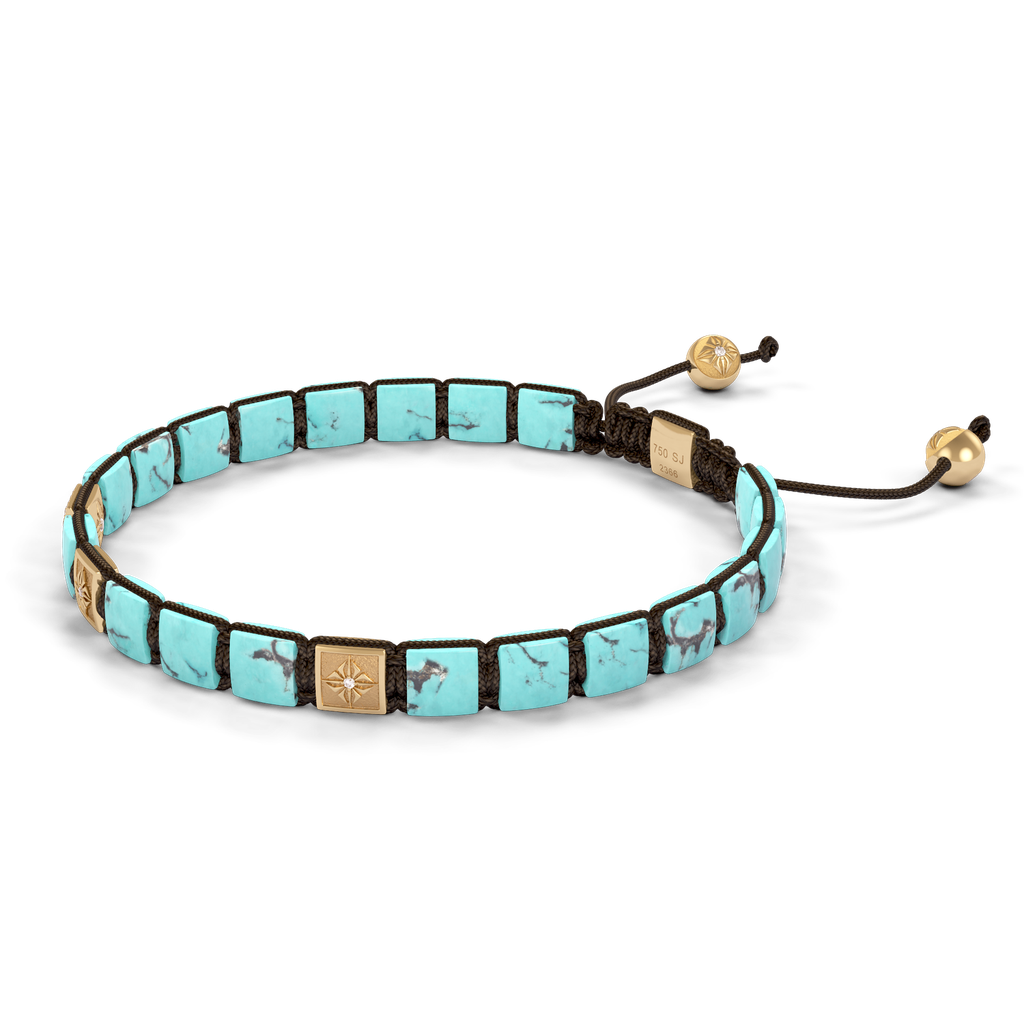 Shamballa Jewels - Yellow Gold White Diamond & Turquoise 6mm Lock Bracelet - D252475 - Frost Fratelli