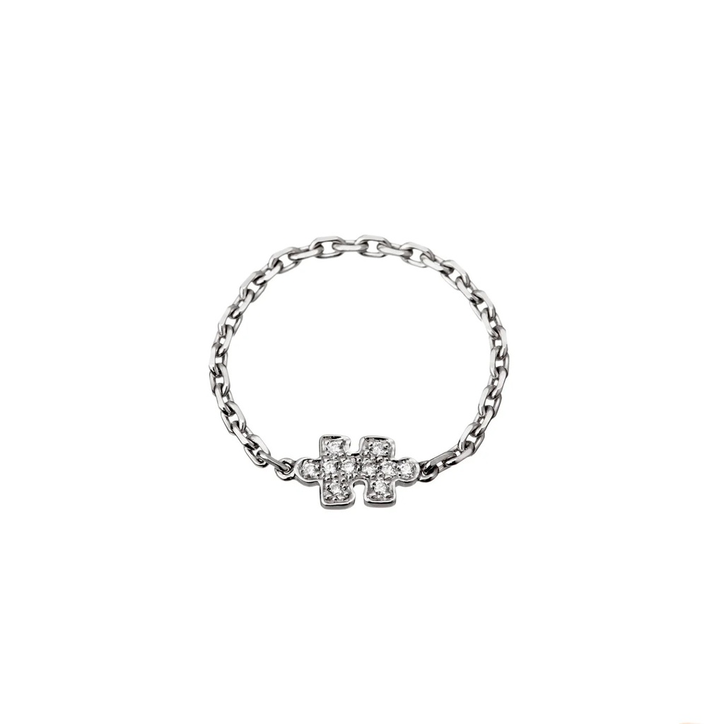 Akillis White Gold Mini Puzzle Diamond Chain Ring