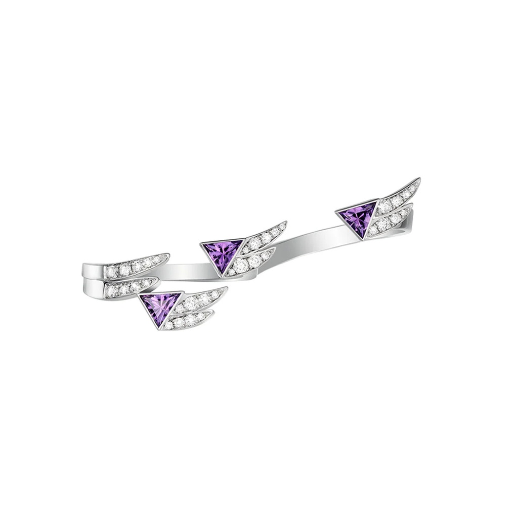 Akillis White Gold Spread Your Wings Amethyst Diamond Double Ring