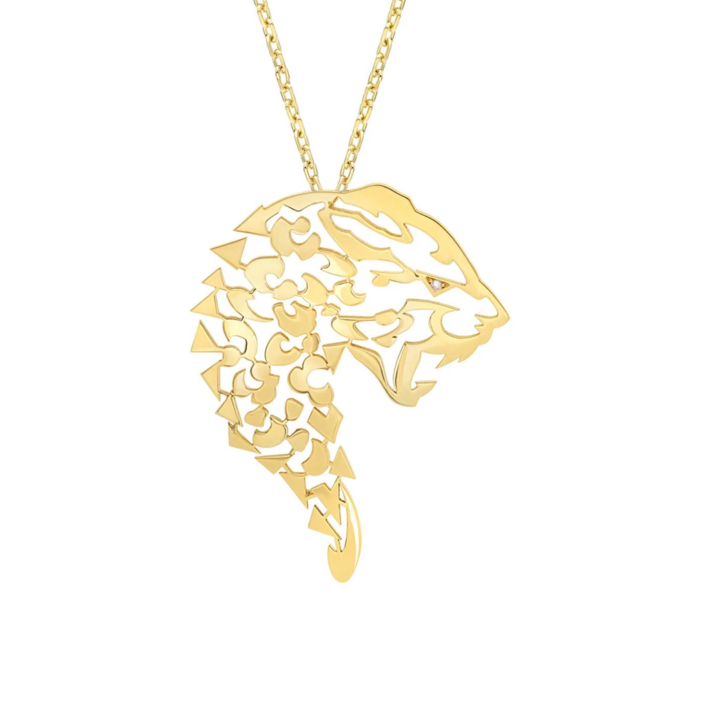 Akillis Yellow Gold Animal Tattoo Jaguar Diamond Necklace PTA0032-NS