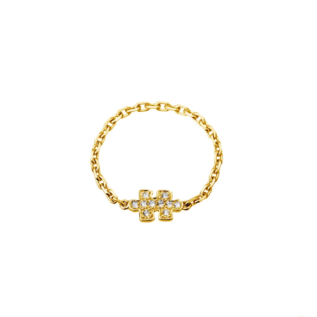 Akillis Yellow Gold Mini Puzzle Diamond Chain Ring