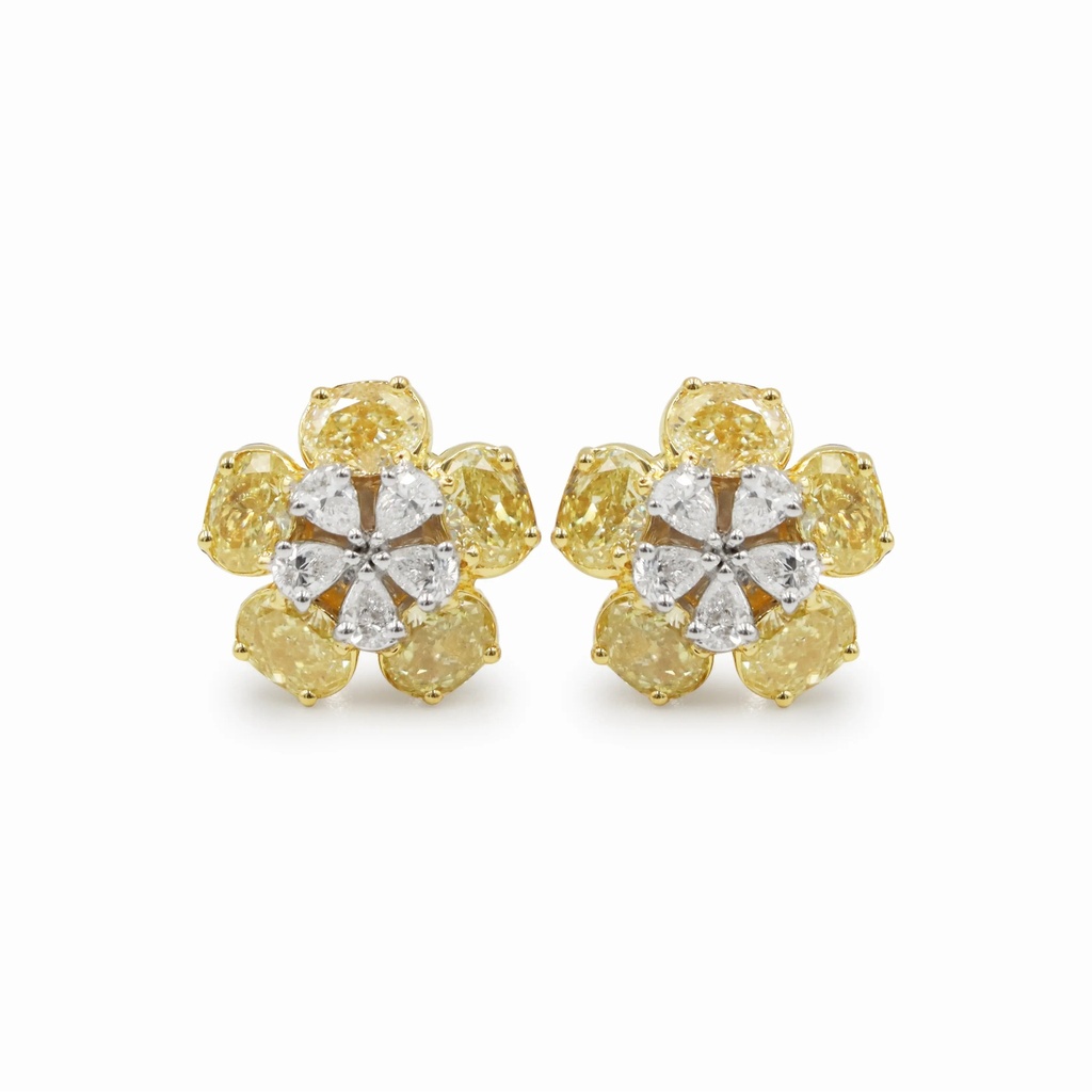 Frost Fratelli Fancy Yellow & White Diamond Flower Earrings FER-2208