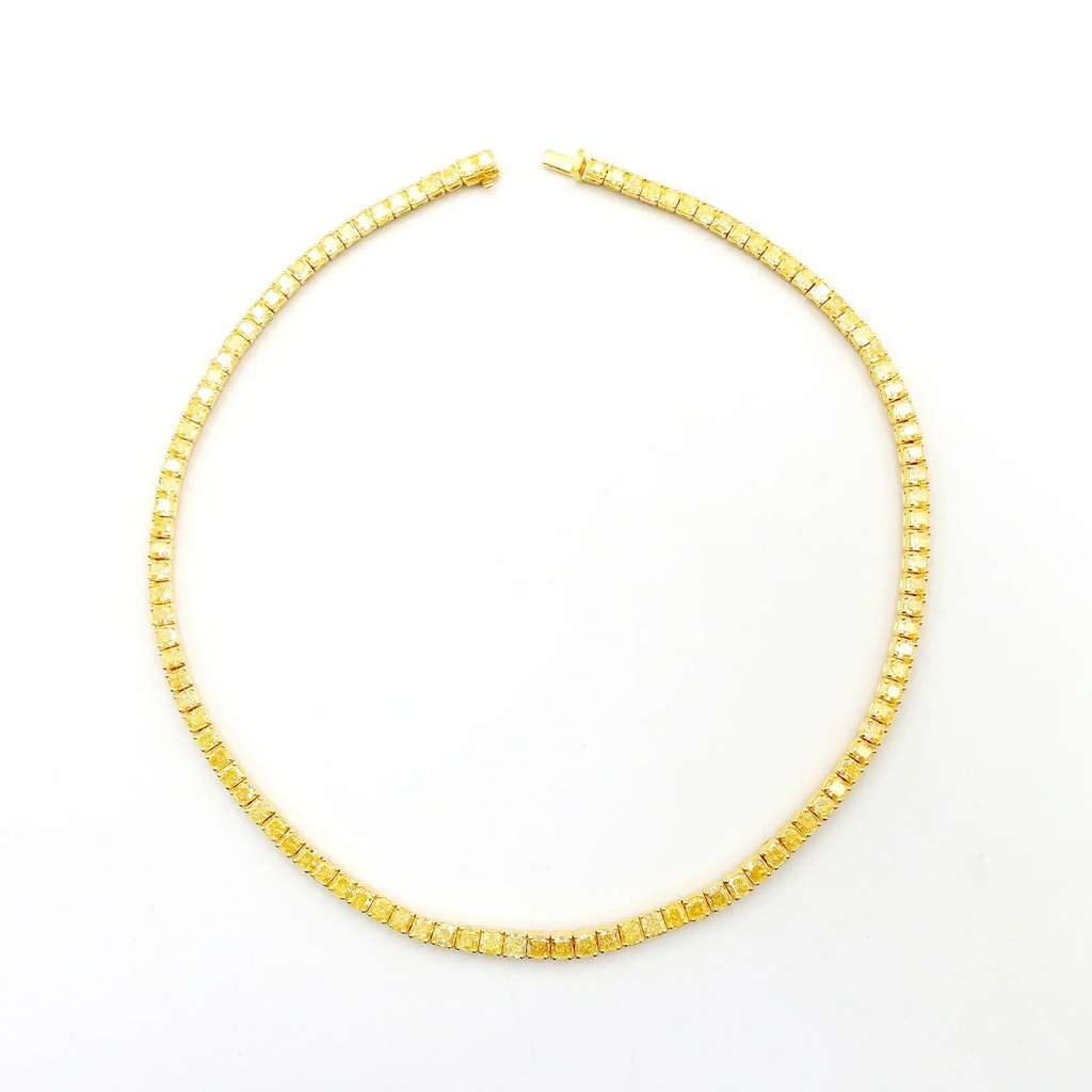 Frost Fratelli Fancy Yellow Diamond Cushion Cut Tennis Necklace FN-1425