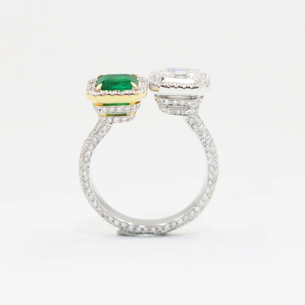 Frost Fratelli White Diamond & Emerald Double Stone Ring #3
