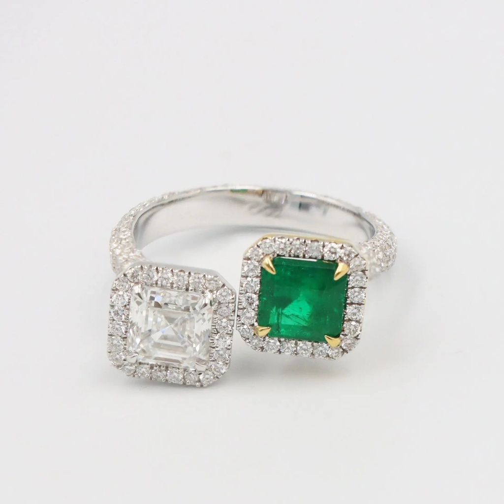 Frost Fratelli White Diamond & Emerald Double Stone Ring #4