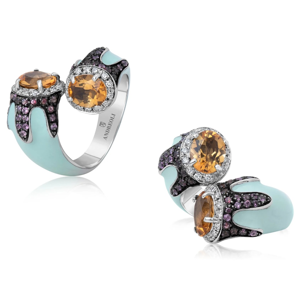 Andreoli White Gold Citrine Pink Topaz Bypass Ring R5652 #2