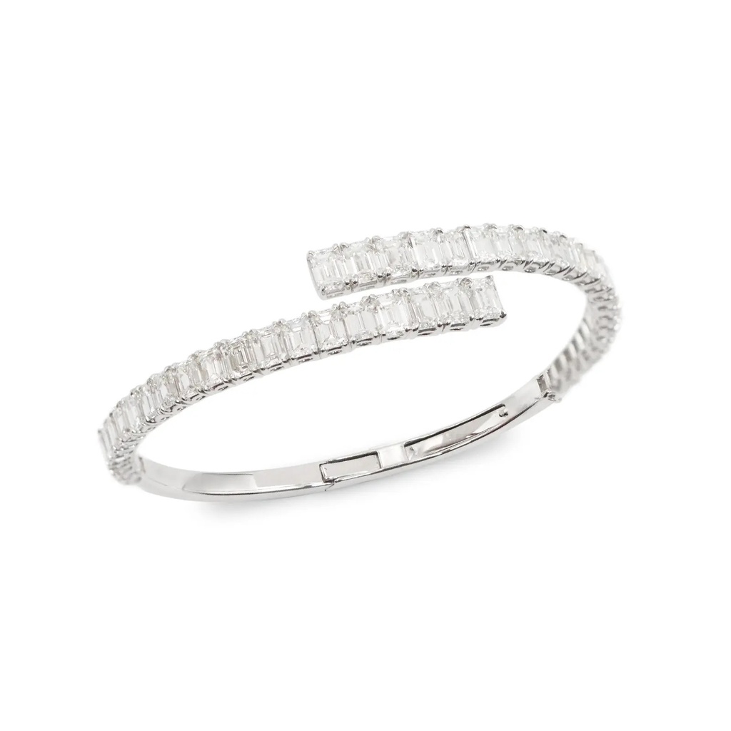 Frost Fratelli White Gold Diamond Emerald Cut Crosover Bangle RAB-10076