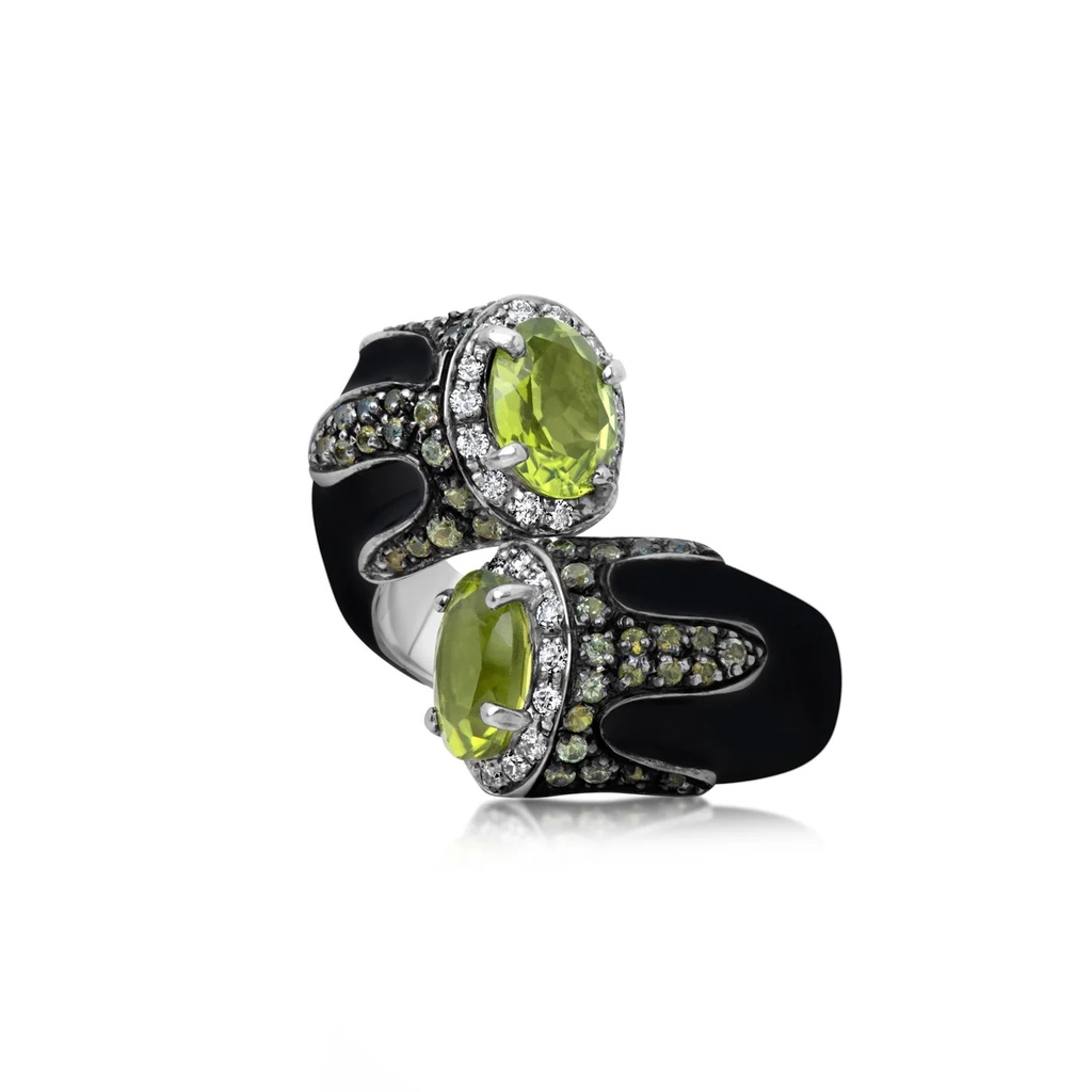 Andreoli White Gold Peridot Black Enamel Ring R5647 #2