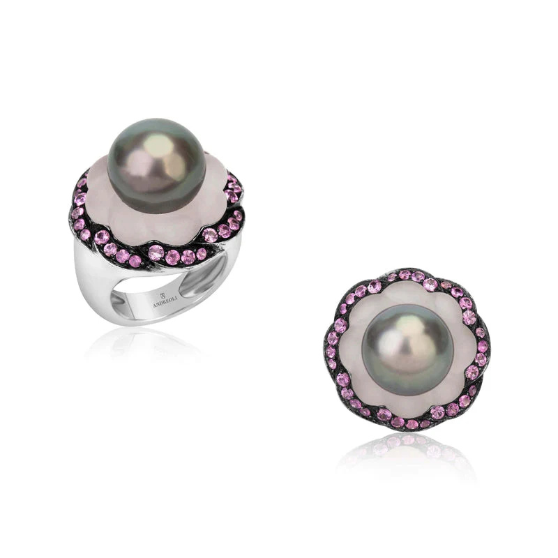 Andreoli White Gold Tahitian Pearl And Pink Sapphire Ring R1323 #2