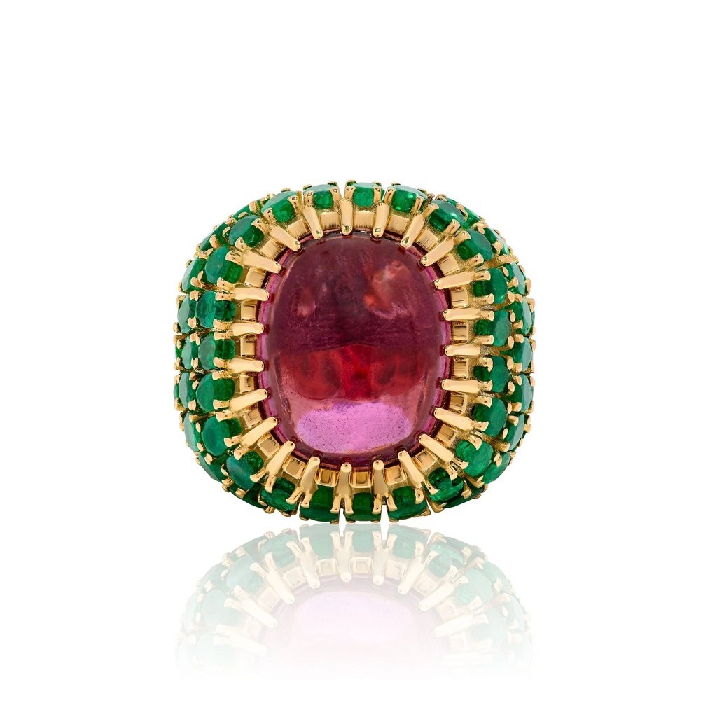 Andreoli Yellow Gold Elettra Rubellite And Emerald Ring R-CDZ464