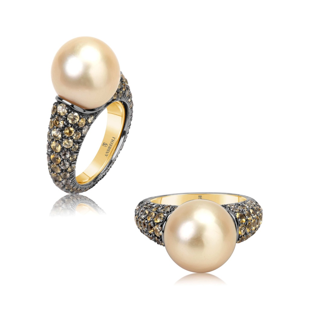 Andreoli Yellow Gold Gold Pearl Diamond Ring #2