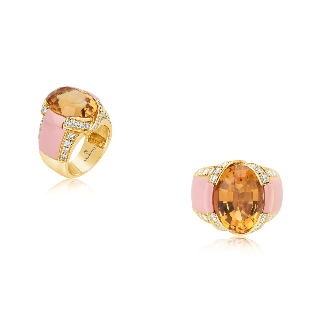 Andreoli Yellow Gold Italian Coral And Citrine Ring R578 #2
