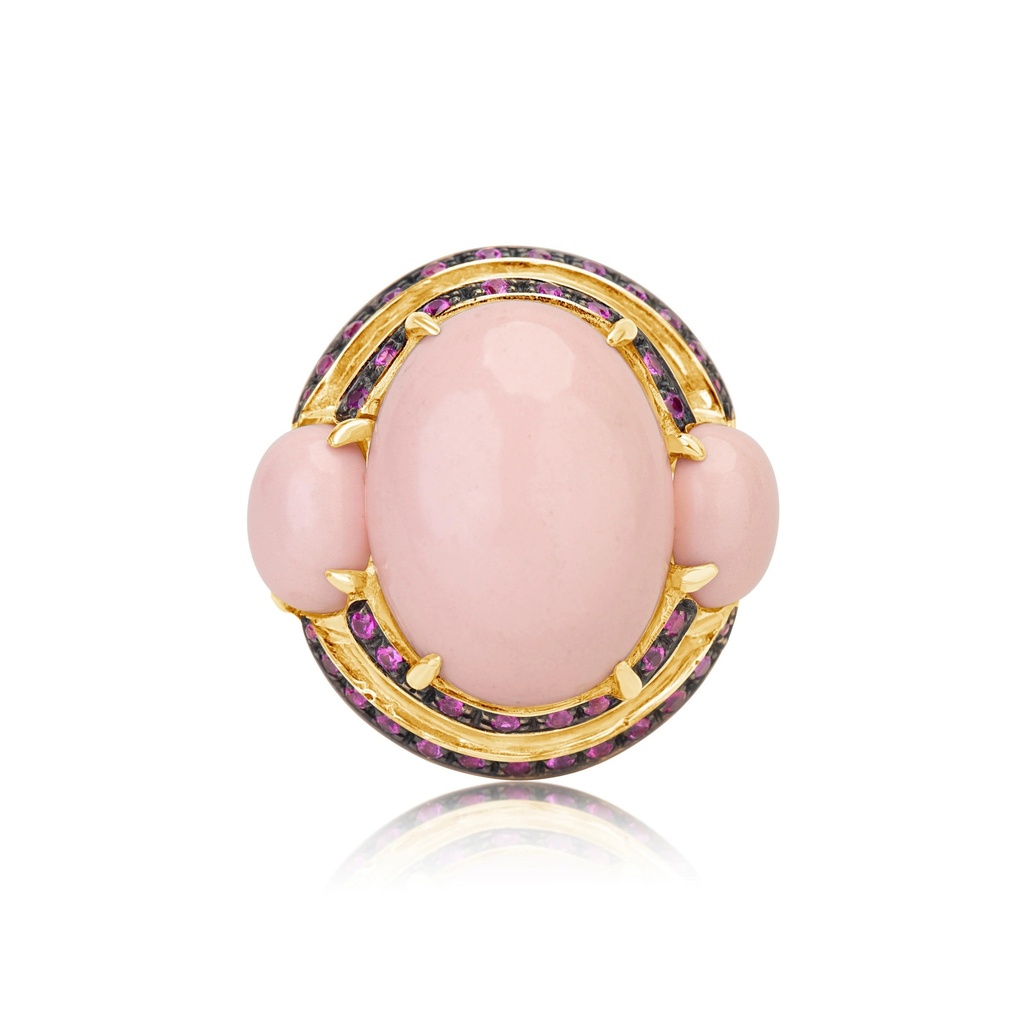 Andreoli Yellow Gold Italian Coral And Pink Sapphire Ring R5848