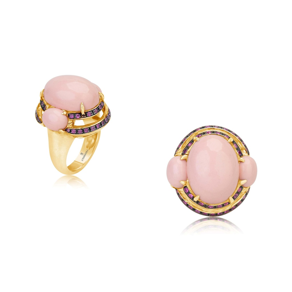 Andreoli Yellow Gold Italian Coral And Pink Sapphire Ring R5848 #2