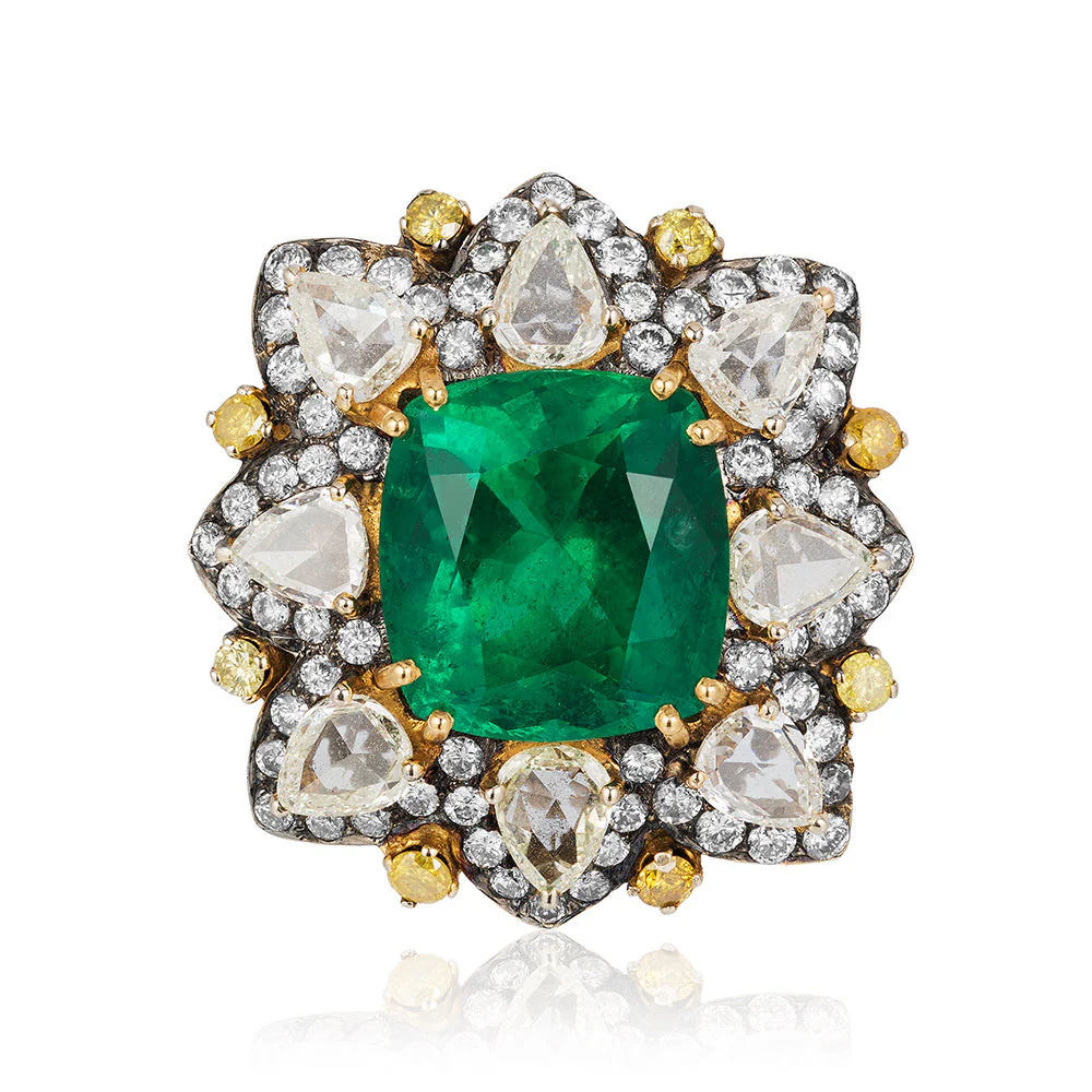 Andreoli Yellow Gold Zambian Emerald Ring R-303