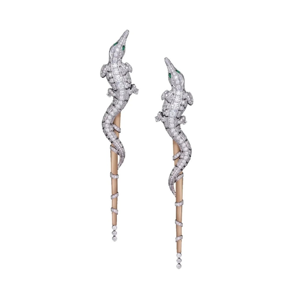 Orlov Caresse de Croco Full Pavé Diamond Earrings - Long Version - Rose Gold CCC-EBOBFM-RG