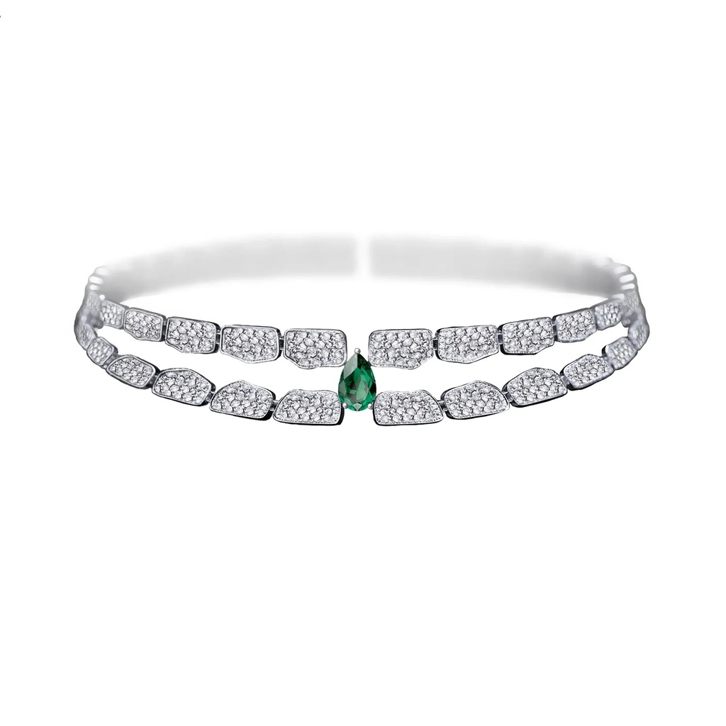 Orlov Skin Double Row Full Pavé Diamond Emerald Choker - White Gold CSK-O2R_FME2-WG