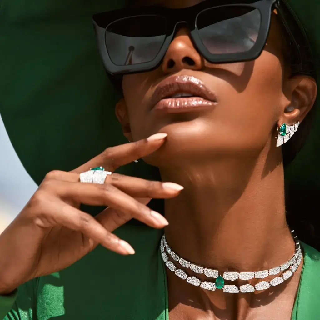 Orlov Skin Double Row Full Pavé Diamond Emerald Choker - White Gold CSK-O2R_FME2-WG #2