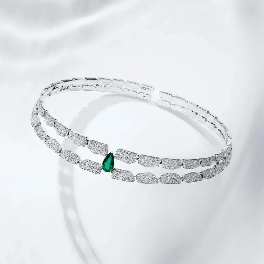 Orlov Skin Double Row Full Pavé Diamond Emerald Choker - White Gold CSK-O2R_FME2-WG #3