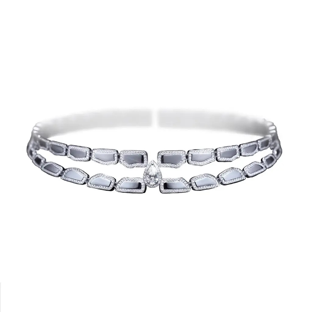 Orlov Skin Double Row Light Pave Diamond Choker - White Gold CSK-O2RWLM07
