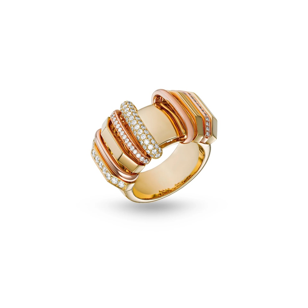 Marceline Akasha Ring With Gold Band And Half Diamond Links R054AYPG-EC48 #2