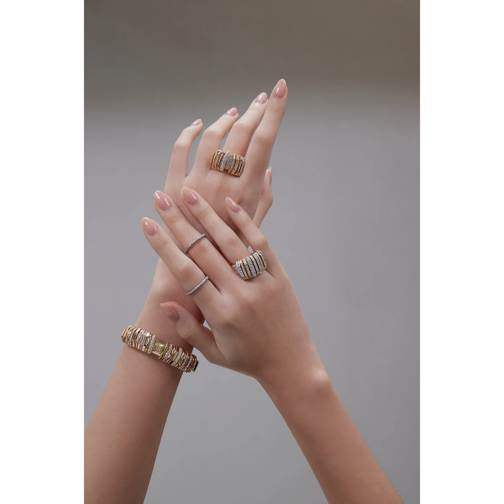 Marceline Akasha Ring With Pave On Band And Half Diamond Links R059AYPG-EC48 #2