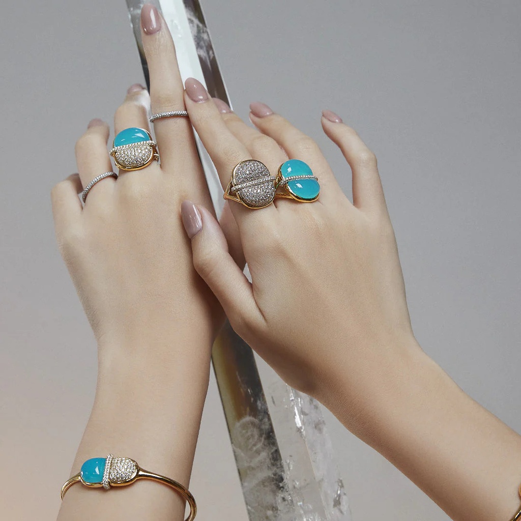 Marceline Amrita Round Bangle In Sea Blue Chalcedony And Diamonds Amrita Round Bangle In Sea Blue Chalcedony And Diamonds #2