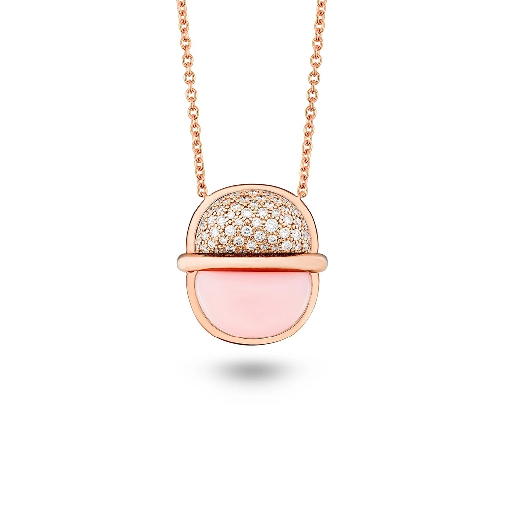 Marceline Amrita Small Round Necklace In Pink Opal With Diamonds Amrita Small Round Necklace In Pink Opal With Diamonds