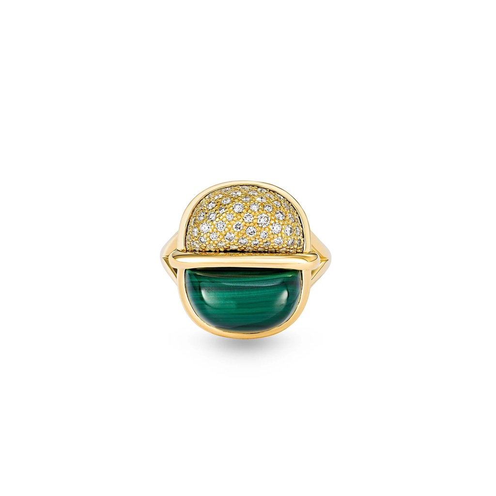 Marceline Amrita Small Round Ring In Malachite And Diamonds Amrita Small Round Ring In Malachite And Diamonds