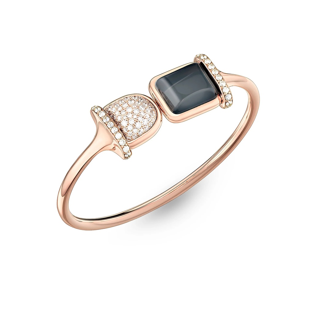 Marceline Amrita Square Duplet Bangle In Hematite, Milky Quartz And Diamonds Amrita Square Duplet Bangle In Hematite, Milky Quartz And Diamonds