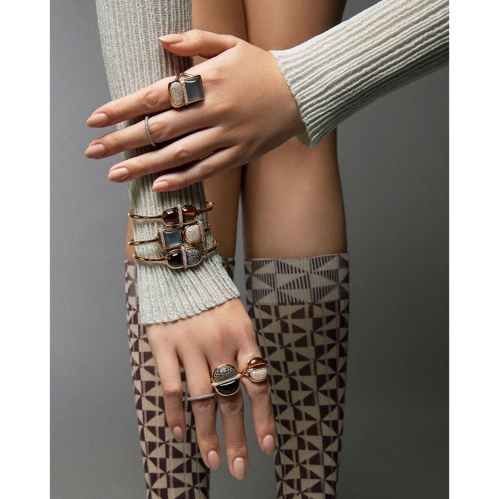 Marceline Amrita Square Duplet Bangle In Hematite, Milky Quartz And Diamonds Amrita Square Duplet Bangle In Hematite, Milky Quartz And Diamonds #2