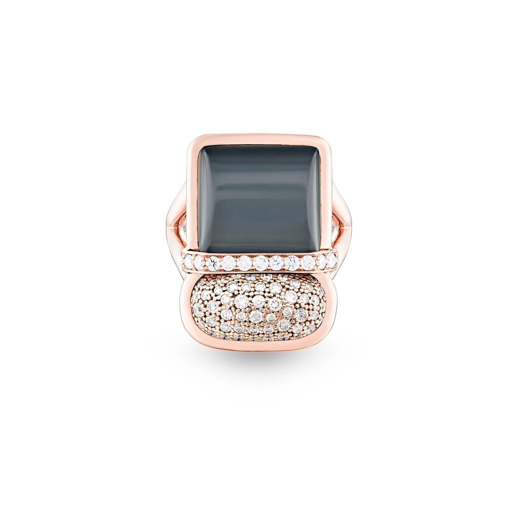 Marceline Amrita Square Duplet Ring In Hematite, Milky Quartz And Diamonds Amrita Square Duplet Ring In Hematite, Milky Quartz And Diamonds