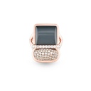 Marceline Amrita Square Duplet Ring In Hematite, Milky Quartz And Diamonds Amrita Square Duplet Ring In Hematite, Milky Quartz And Diamonds