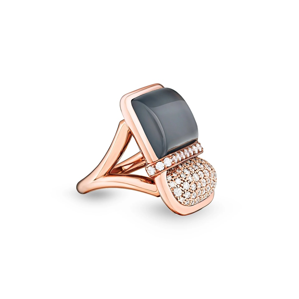 Marceline Amrita Square Duplet Ring In Hematite, Milky Quartz And Diamonds Amrita Square Duplet Ring In Hematite, Milky Quartz And Diamonds #2