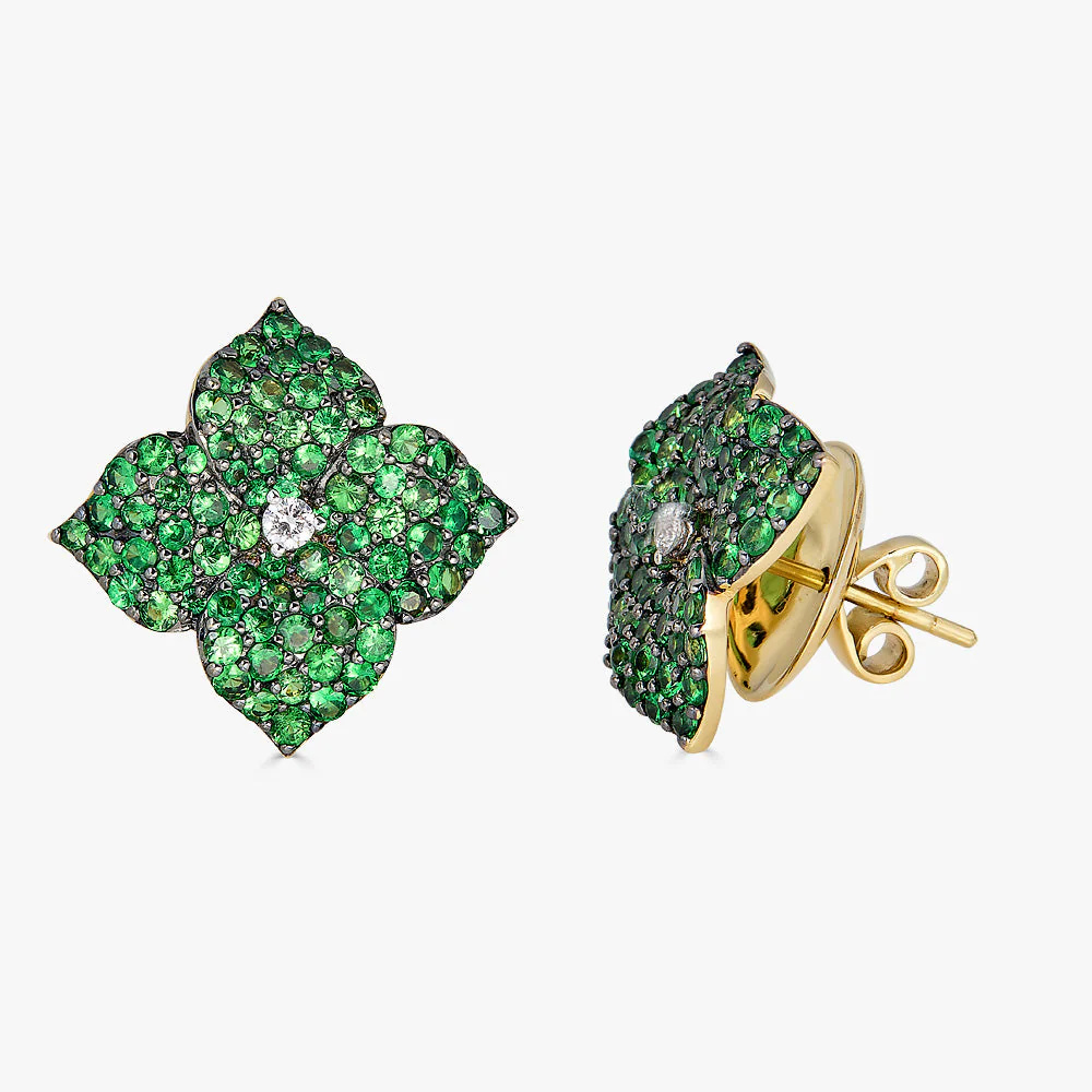 Piranesi Black Gold Fiore Large Flower Earrings - Tsavorite E4673-TSA/YG #2