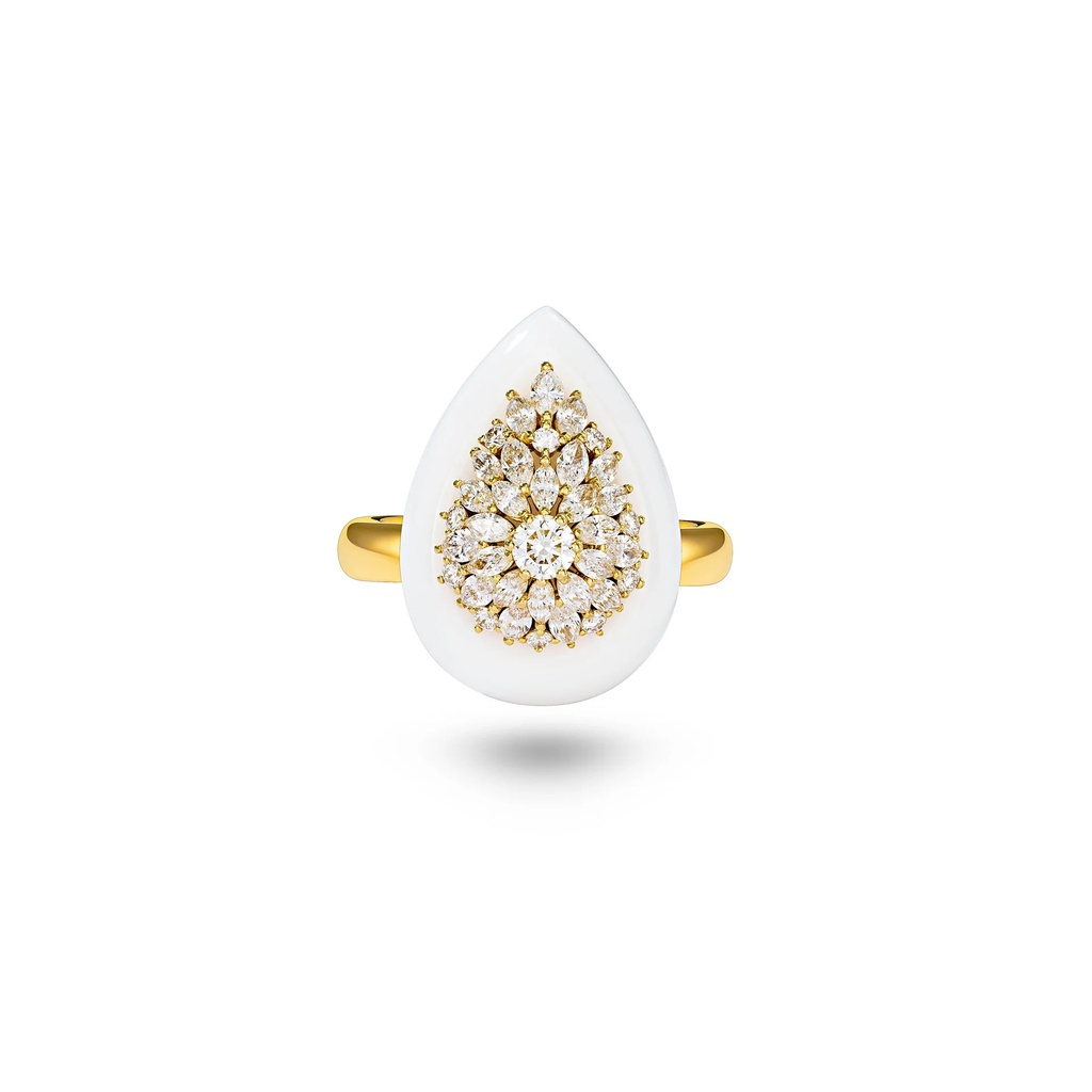Marceline Daisy Pear-Shape White Ceramic Ring With Diamonds Daisy Pear-Shape White Ceramic Ring With Diamonds