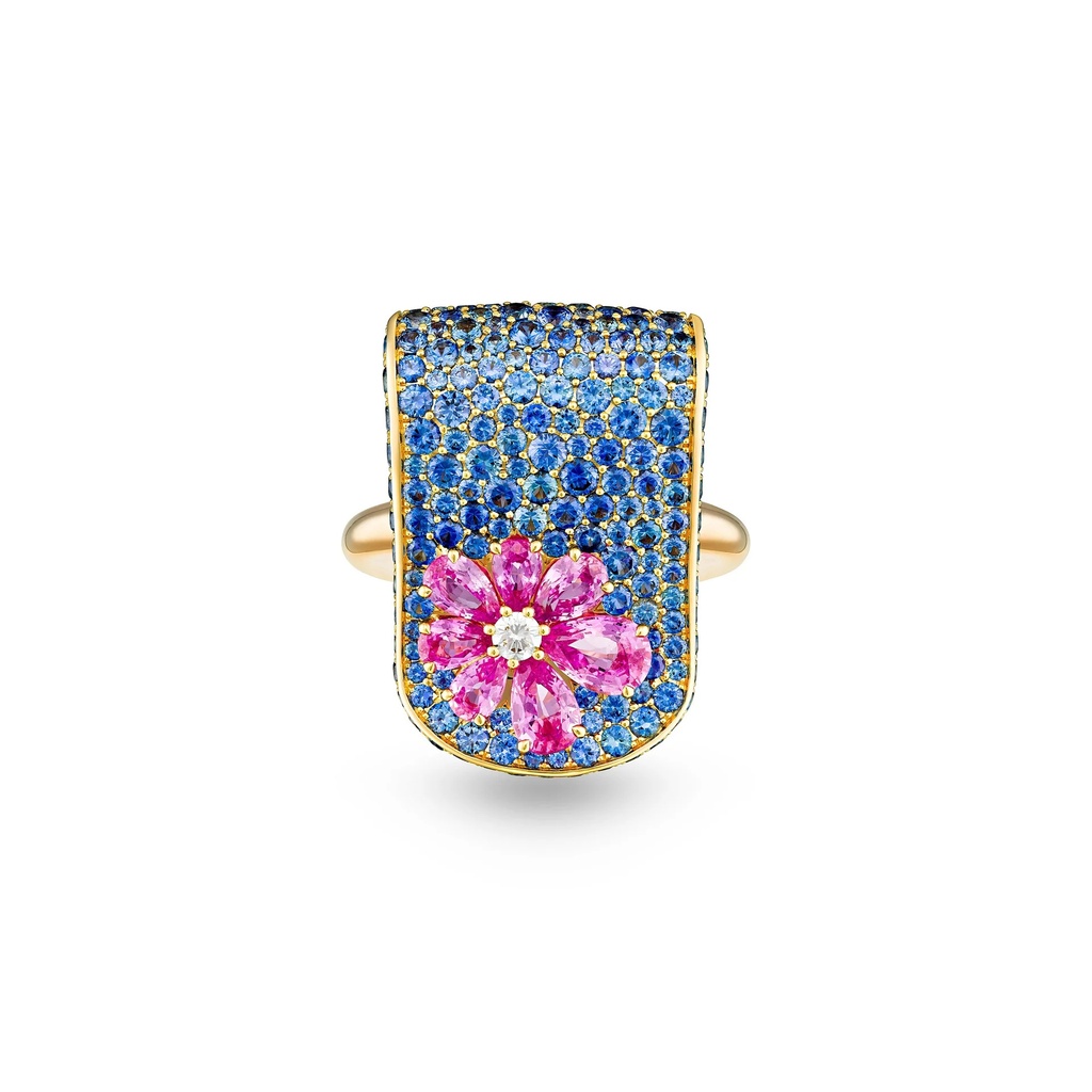Marceline Eden Blue Sapphire Ring With Pink Sapphire And Diamond Flower Eden Blue Sapphire Ring With Pink Sapphire And Diamond Flower