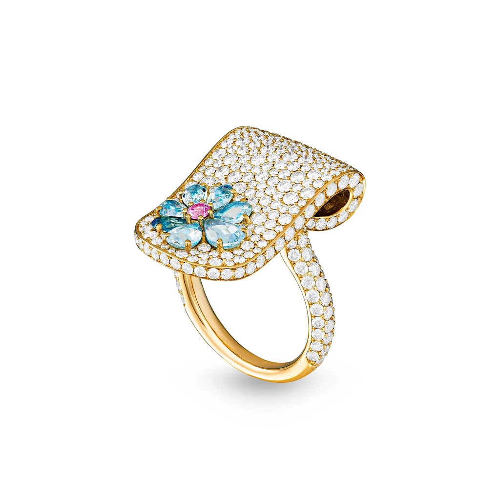Marceline Eden Diamond Ring With Aquamarine And Pink Sapphire Flower Eden Diamond Ring With Aquamarine And Pink Sapphire Flower #2