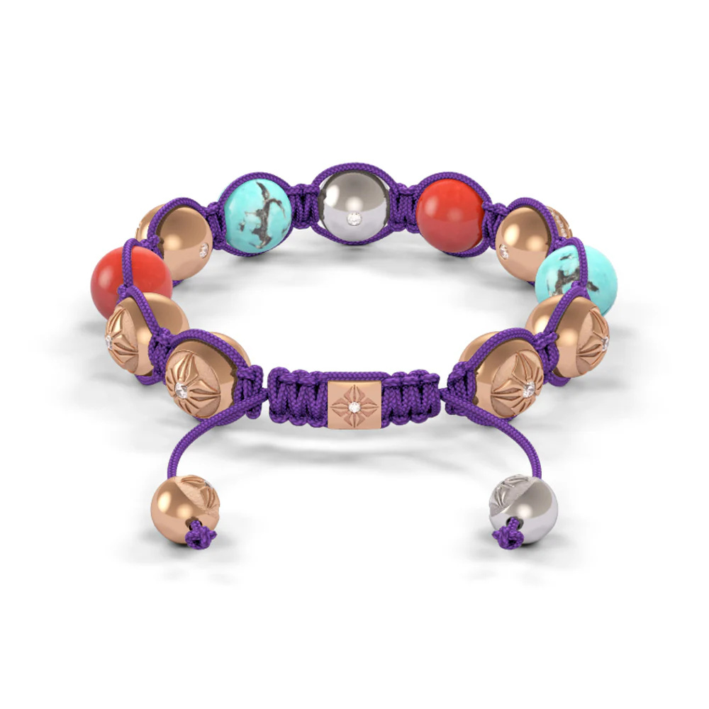 Shamballa Jewels Rose & White Gold Diamond Turquoise & Coral 10mm Bead Braided Bracelet D234725 #2