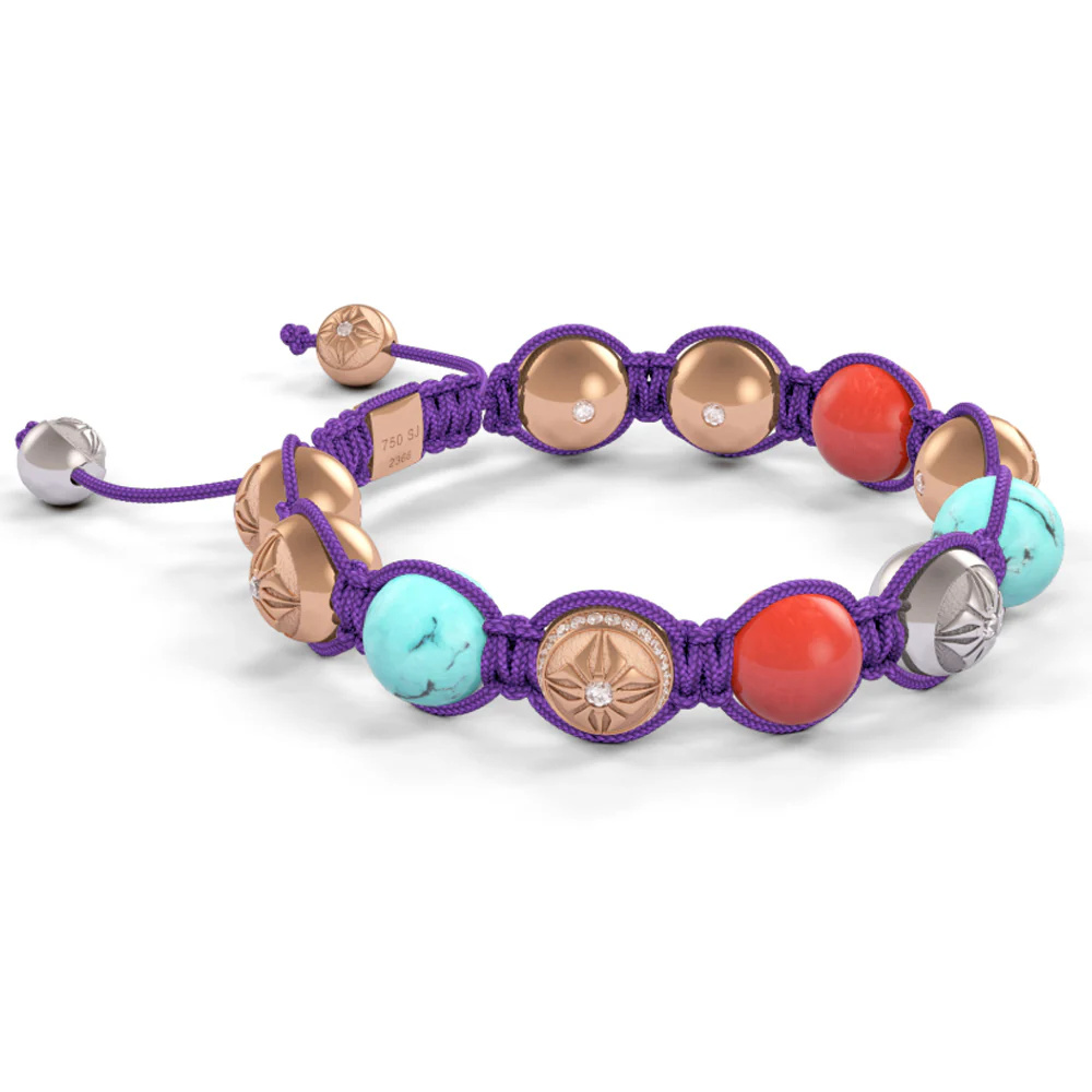 Shamballa Jewels Rose & White Gold Diamond Turquoise & Coral 10mm Bead Braided Bracelet D234725 #3